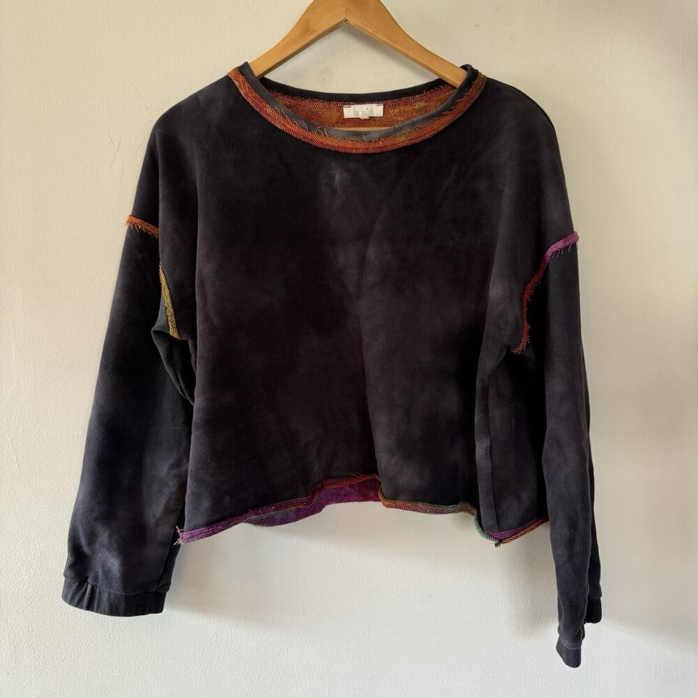 Vintage Y2K Charcoal Tie Dye Cropped Sweatshirt Oversized Grunge Indie L